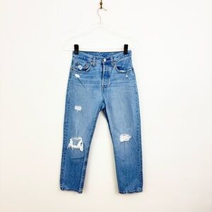 Levi’s 501 High Rise Distressed Straight Leg Jeans Button Fly Crop 26